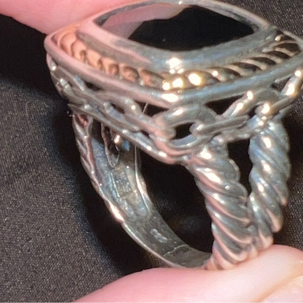 Onyx and Sterling Silver Ring with 14k Gold Accents - Picture 8 of 10
